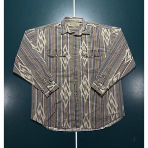 Vintage 90s Aztec Western Button Up Shirt Men XL Cowboy Rodeo Cotton Long Sleeve